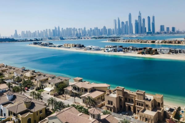 Dubai cityscape with skyscrapers and waterfront